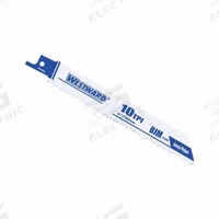 WESTWARD Reciprocating Saw Blade: 10 Teeth per Inch, 6 in Blade Lg, 1 mm Blade Thick, Bi-Metal, 5 PK (MPN 24A564). Key specifications — attr1109198: 10; attr1109200: Rigid for Straight Cuts; attr1109201: Tapered; attr1109209: WESTWARD.