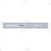 MITUTOYO Steel Rule: 182-104, 6 in, 0.05 in Thick, 1/50 in/1/64 in, Chrome, Clear, Rigid, Vinyl, SAE. Key specifications — attr939978: 1/50 in; attr944136: Pouch; attr934745: MITUTOYO; attr944504: Inside Read; attr944509: Chrome; attr939993: Decimal; attr986193: Etched.