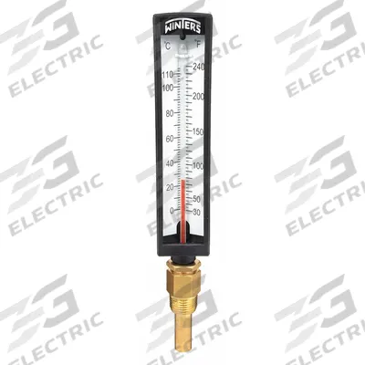 WINTERS Industrial Glass Thermometer: 30°F to 240°F /0°C to 115°C, +/-2% Accuracy - Lead-Free Fixed-Angle Thermometer with Thermowell