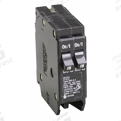 EATON Circuit Breaker: 15 A, 120V AC, Single Phase, 10kA at 120V AC, Type BR Loadcenters - BR & BD Series