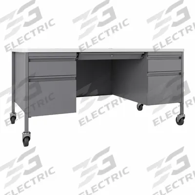 HIRSH INDUSTRIES Rectangular Office Desk: Melamine/Particleboard, White, 2 Pedestals - Pedestal Desks
