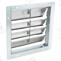 17"H-W 6"L Aluminum Backdraft Damper: For 12 in Fan, Single Panel, 17 in H, 17 in W, 2 1/4 in D (MPN 3HHP5). Key specifications — Airflow Direction: Horizontal; Blade Type: Flat Blade; Brand: DAYTON; Maximum Air Velocity: 2000 fpm; Mounting Position: Vertical.