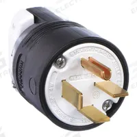 HUBBELL Straight Blade Plug: 15-50P, 250V AC, 50 A, 3 Pole, 4 Blade, Black (MPN HBL8451C)