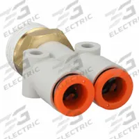 SMC Push-Fit Wye Fitting: 5/16 in OD x 5/16 in OD x 3/8 in Pipe x 5/16 in Pipe Size, White (MPN KQ2U09-36AS). Key specifications — Brand: SMC.