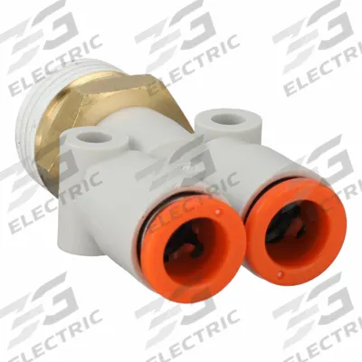 SMC Push-Fit Wye Fitting: 5/16 in OD x 5/16 in OD x 3/8 in Pipe x 5/16 in Pipe Size - Polybutylene & Brass Tube Fittings