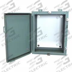HAMMOND Electrical Enclosure: Steel, 20 in x 16 in x 8 in, NEMA 12/13/3R/4, w/Panel, Solid Cover (MPN 1418N4C8). Key specifications — Closure Method: Clamps; Brand: HAMMOND; Knockouts: Not Included.