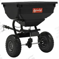AGRI-FAB Tow-Behind Spreader: 85 lb Capacity, 10 ft Spread Wd, Polyethylene Hopper, Steel Frame (MPN 45-0530). Key specifications — Frame Material: Steel; Spread Width: 10 ft; Brand: AGRI-FAB.