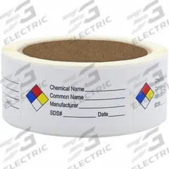 ROLL PRODUCTS GHS Label: 2 1/2 in Wd, 1 1/2 in Ht, 250 PK (MPN 141534)