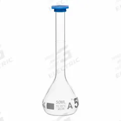 QORPAK Volumetric Flasks: 50 mL, Gray, Round, A, Includes Closure, 2 in Overall Ht (MPN 278383). Key specifications — Shape: Round; Body Color: Gray; Brand: QORPAK; USP Specification: Type I.