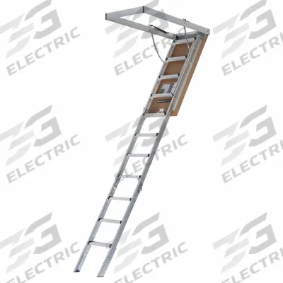 LOUISVILLE LADDER Attic Ladder: Aluminum, Gas Piston, 10.3 ft Compatible Ceiling Ht - Max - Aluminum Attic Ladders