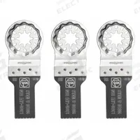 FEIN Oscillating Tool Blade: 3/4 in Blade Wd, 3 13/16 in Overall Lg, Bi-Metal, 3 Pieces, 3 PK (MPN 63502183270). Key specifications — attr1097473: Nail-Embedded Wood; attr1097476: FEIN; attr1097456: Plunge Cutting.