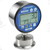 ASHCROFT Digital Pressure Gauge: 0 psi to 200 psi, 3 in Dial, 1 1/2 in Tri-Clamp, Bottom, Battery (MPN 302032SD15LXBLCYLM200#). Key specifications — attr1107294: ASHCROFT; attr1107167: Stainless Steel; attr1107168: Polyester; attr1107165: Digital Sanitary Pressure Gauge; attr1107218: ±0.25%; attr1107231: No; attr1107233: 2030; attr1107293: 0 psi to 200 psi.