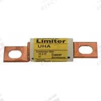 BUSSMANN Cable Limiter: Bolt-to-Bolt Connection, 2/0 AWG, Copper & Aluminum Conductors, 250 V AC (MPN UHA). Key specifications — attr1227406: Center Bolt-to-Offset Bolt; attr211184: BUSSMANN; attr204984: UHA; attr1297977: Copper & Aluminum.