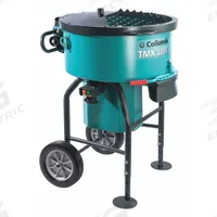 COLLOMIX Corded Concrete Mixer: For use with Cement, 3 1/2 cu ft Drum Capacity, Steel Drum, 110 V (MPN TMX1000). Key specifications — Materials For Use With: Cement; Speed Settings: No; Drum Material: Steel; Product Type: Concrete Mixer; Power Source: Corded; Brand: COLLOMIX; Frame: Steel.