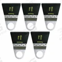 FEIN Oscillating Tool Blade: 2 9/16 in Blade Wd, 2 in Overall Lg, Flush Cutting, Carbon Steel, 5 PK (MPN 63502122042). Key specifications — attr1097473: Wood; attr1097476: FEIN; attr1097456: Flush Cutting.