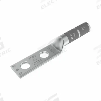BURNDY Compression Lug: For 4 AWG, Stranded Wire, 1/2 in Stud Size, Long - Two-Hole Compression Lugs