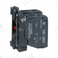 SCHNEIDER Contact Block: 22 mm Panel Mounting Size, 1NO/1NC, Momentary, ZB5 Series (MPN ZB5AZ105). Key specifications — Switch Action: Momentary; Terminal Connection Type: Screw Clamp Terminals; Brand: SCHNEIDER; Compatible with Series: ZB5.