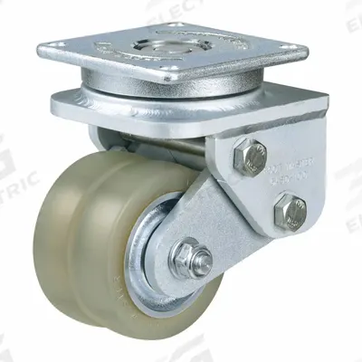 FOOT MASTER Plate Caster: Swivel, Polyurethane, 100 mm Wheel Dia, 30 mm Wheel Wd - Shock-Absorbing AGV & AMR Plate Casters