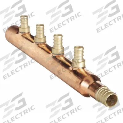 ZURN PEX Manifold: Copper, 3/4 in, 1/2 in, 1 Inlets, 4 Outlets - Plumbing & Heating Branch Manifolds
