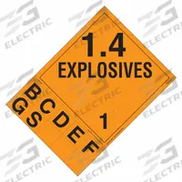 LABELMASTER Explosives Placard: 1.4 Explosives, 10 3/4 in x 10 3/4 in, 10 3/4 in Label Ht, 25 PK (MPN PSR72-SP). Key specifications — Brand: LABELMASTER; Message: 1.4 Explosives.