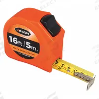 KESON Tape Measure: Nonmagnetic Single Hook Tip, 16 ft / 5 m, Plastic, High-Visibility Orange (MPN PGT18M16V). Key specifications — attr935324: KESON; attr942259: High-Visibility Orange; attr935326: Finger Brake; attr935328: 1/8 in; attr935329: Millimeters; attr935337: Metric/SAE; attr936607: Manual Lock; attr985315: 5 m or less.