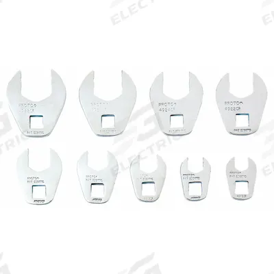 PROTO Crowfoot Socket Set: Alloy Steel, Chrome, 9 Tools - SAE Open End Crowfoot Wrench Sets