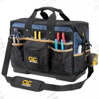 CLC Tool Bag: 16 in W x 9 in D x 19 in H, Black, Ballistic Polyester, 29 Pockets, 13 Inside Pockets (MPN PB1553). Key specifications — Color: Black; Brand: CLC; Material: Polyester.