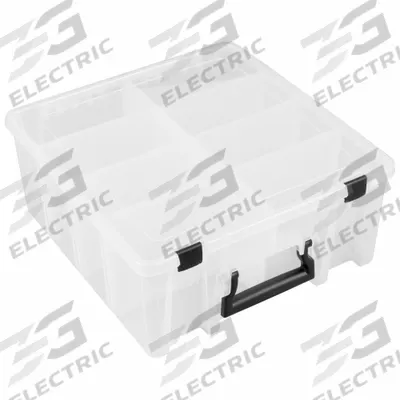 FLAMBEAU Compartment Box: 15 1/4 in x 14 1/8 in x 6 1/4 in, Clear, 8 Compartments - Small Parts Compartmented Boxes with Adjustable Dividers
