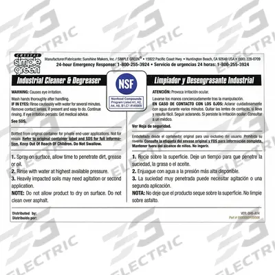 SIMPLE GREEN Secondary Bottle Label: 4 in Ht, 6 in Wd - Secondary Container Labels and Tags