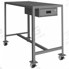 DURHAM MFG Work Table: Fixed Ht, Steel, 48 in x 24 in, 2,000 lb Overall Load Capacity (MPN MTDM244842-2K195). Key specifications — Unit Type: Not Expandable or Modular; Assembly: Fully Assembled; Wheel Material: Phenolic; Frame Material Finish: Powder Coated; Drawer Depth: 19-1/4 in; Drawer Height: 4-15/16 in; Mobility: Casters; Drawer Width: 13-5/16 in.