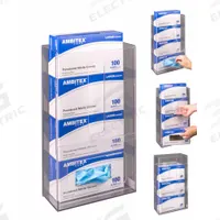 Glove Box Holder: 4 in Overall Wd, 18 in Overall Ht, 10 1/4 in Overall Lg, PETG, Clear, (4) Boxes (MPN VMGB4-M). Key specifications — Material: PETG; Mounting Location: Wall; Color: Clear; Product Type: Glove Box Holder; Total Holding Capacity: (4) Boxes; Brand: POLTEX.