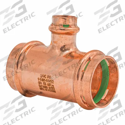 QUICKFITTING SUREPRESS Crimp Tee Fitting: 1 1/4 in CTS x 1 1/4 in CTS x 1/2 in CTS size - Plumbing Copper & Bronze Press Tube Fittings with Seal Window