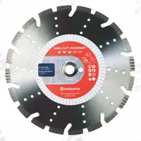HUSQVARNA Diamond Saw Blade: Block/Concrete/Masonry/Stone, 14 in Blade Dia., 1 in Arbor Size, Wet (MPN VCM-14). Key specifications — attr1097734: Wet; attr1097738: Small Flat Saw; attr1097751: HUSQVARNA.