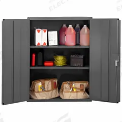 DURHAM MFG Storage Cabinet: 36 in x 18 in x 48 in, Swing Handle & Keyed, 14 ga Panel Thick, Frame (MPN 3600-95). Key specifications — attr62698: Gray; attr62736: Welded; attr87895: Frame; attr62693: Assembled; attr62737: Stationary; attr62694: Adjustable; attr62695: Powder Coated; attr62696: Steel.