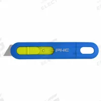 PACIFIC HANDY CUTTER, INC Safety Knife: 5 1/2 in Overall Lg, Plain, 1 in Overall Wd, Plastic, 10 PK (MPN E12206-4). Key specifications — attr307884: Slide Release Button; attr307885: Carbon Steel Standard Tip; attr307882: Blue; attr307878: Plain; attr307881: Plastic; attr324892: PACIFIC HANDY CUTTER, INC.