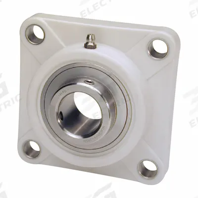 IPTCI BEARINGS 4 Bolt Flange Bearing: Radial Ball, 35 mm Bore, PBT Plastic - Food-Grade Flange-Mount Ball Bearings