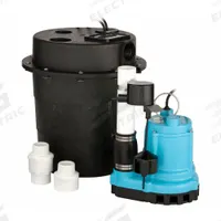 LITTLE GIANT Sump Pump System: 5 gal, 2/5 hp, 115V AC, 63 gpm Flow Rate @ 10' of Head, 7.5 A, Female (MPN 509268). Key specifications — Brand: LITTLE GIANT; Rated Voltage: 115V AC; Discharge Location: Top; Switch: Piggyback Vertical.