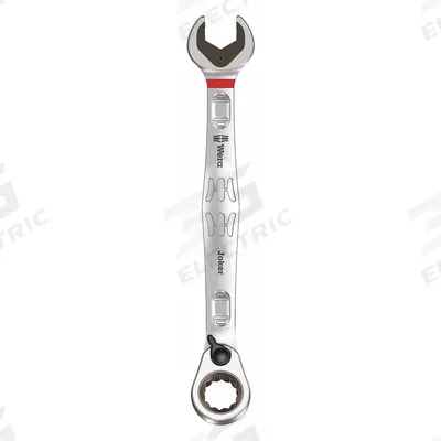 WERA Combination Wrench: Alloy Steel, Nickel Chrome, 43/64 in Head Size, 8 3/4 in Overall Lg - SAE Spline Ratcheting Combination Wrenches