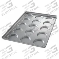 CHICAGO METALLIC Hamburger Bun/MuffinTop/Cookie Pan: Aluminized Steel, 15 Slots, 1 1/2 in Overall Dp (MPN 41002). Key specifications — Pan Style: Hamburger Bun Pan; Brand: CHICAGO METALLIC; Material: Aluminized Steel; NSF Certified: No; Number of Slots: 15.