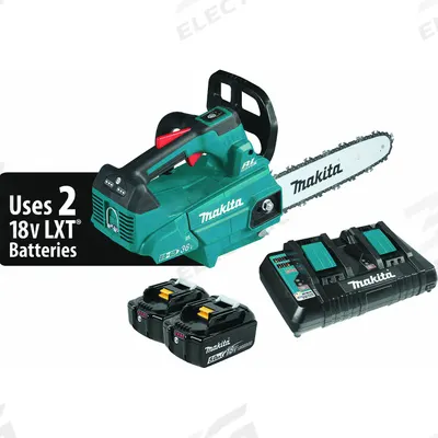 MAKITA Battery-Powered Chainsaw Kit: 14 in Bar Lg, Top Handle, Adj/Auto Chain Oiler - Battery-Powered Chainsaws