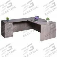 BOSS OFFICE PRODUCTS L-Shaped Office Desk: Melamine, Driftwood, 1 Pedestals, 3 Drawers, Configurable (MPN GroupA10-DW). Key specifications — Desktop Material: Melamine; Includes Modesty Panel: Yes; Kit Product Type: L-Shaped Office Desk; Desktop Color: Driftwood; Brand: BOSS OFFICE PRODUCTS; Frame Color: Driftwood; Frame Material: Melamine; Product Type: L-Shaped Office Desk.