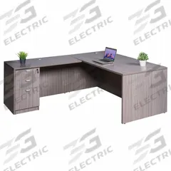 BOSS OFFICE PRODUCTS L-Shaped Office Desk: Melamine, Driftwood, 1 Pedestals, 3 Drawers, Configurable (MPN GroupA10-DW). Key specifications — Desktop Material: Melamine; Includes Modesty Panel: Yes; Kit Product Type: L-Shaped Office Desk; Desktop Color: Driftwood; Brand: BOSS OFFICE PRODUCTS; Frame Color: Driftwood; Frame Material: Melamine; Product Type: L-Shaped Office Desk.