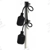 SJE-RHOMBUS Dual Float Switch: Wide-Angle, Normally Open (Pump Down), 120V AC, 13 A, Piggyback Plug (MPN 15DFMMD1WP). Key specifications — Rated Voltage: 120V AC; Brand: SJE-RHOMBUS; Electrical Connection: Piggyback Plug; Counterweight/Mounting: Pipe Clamp Required.