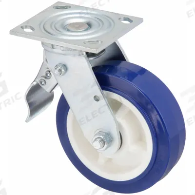 APPROVED VENDOR Plate Caster: Swivel, Total Lock, Polyurethane, 5 in Wheel Dia. - General-Purpose NSF-Listed Sanitary Plate Casters