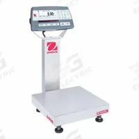 OHAUS Industrial Bench Scale: 12 in x 12 in, Not IP Rated, Column-Mounted, Stainless Steel (MPN D52P50RQR1). Key specifications — Connection Ports: RS-232; Readability: 0.005 lb/2 g; Brand: OHAUS; Weighing Surface Material: Stainless Steel.