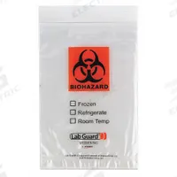 Specimen Transfer Bag: LDPE, Biohazard, 1.75 mil Thick, Clear, 6 in Overall Ht, 3670, 1,000 PK. Key specifications — Brand: MEDEGEN MEDICAL PRODUCTS; Closure Type: Zipper; Product Type: Dual Pouch Specimen Bag; Manufacturer Part Number: 3670; Color: Clear; Display Sell UOM: PK; Legend: Biohazard.