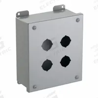 HAMMOND Push Button Enclosure: 30mm, 4 Holes, Carbon Steel, NEMA 12/13 (MPN 1435F). Key specifications — attr211299: HAMMOND; attr1043605: Indoor Dust & Water Droplets.