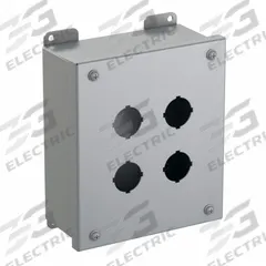 HAMMOND Push Button Enclosure: 30mm, 4 Holes, Carbon Steel, NEMA 12/13 (MPN 1435F). Key specifications — attr211299: HAMMOND; attr1043605: Indoor Dust & Water Droplets.