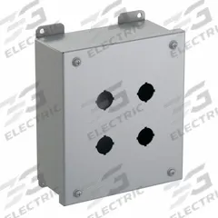 HAMMOND Push Button Enclosure: 22mm, 4 Holes, Carbon Steel, NEMA 12/13 (MPN 1435MF). Key specifications — Brand: HAMMOND; Environments & Applications: Indoor Dust & Water Droplets.