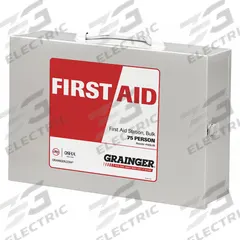 FIRST AID ONLY First Aid Kit and Housing: Gen Purpose, 75 People Served, 563 Components, Metal (MPN 59363). Key specifications — Adhesive Bandages Included: (8) Knuckle Bandages; Application: General Purpose; Brand: FIRST AID ONLY; Housing Color: White; Housing Material: Metal; Includes Oral or Inhalant Medication: No Medication Included; Mountable: Portable; Oral and Inhalant Medicinals Included: No Oral/Inhalant Medicinals.